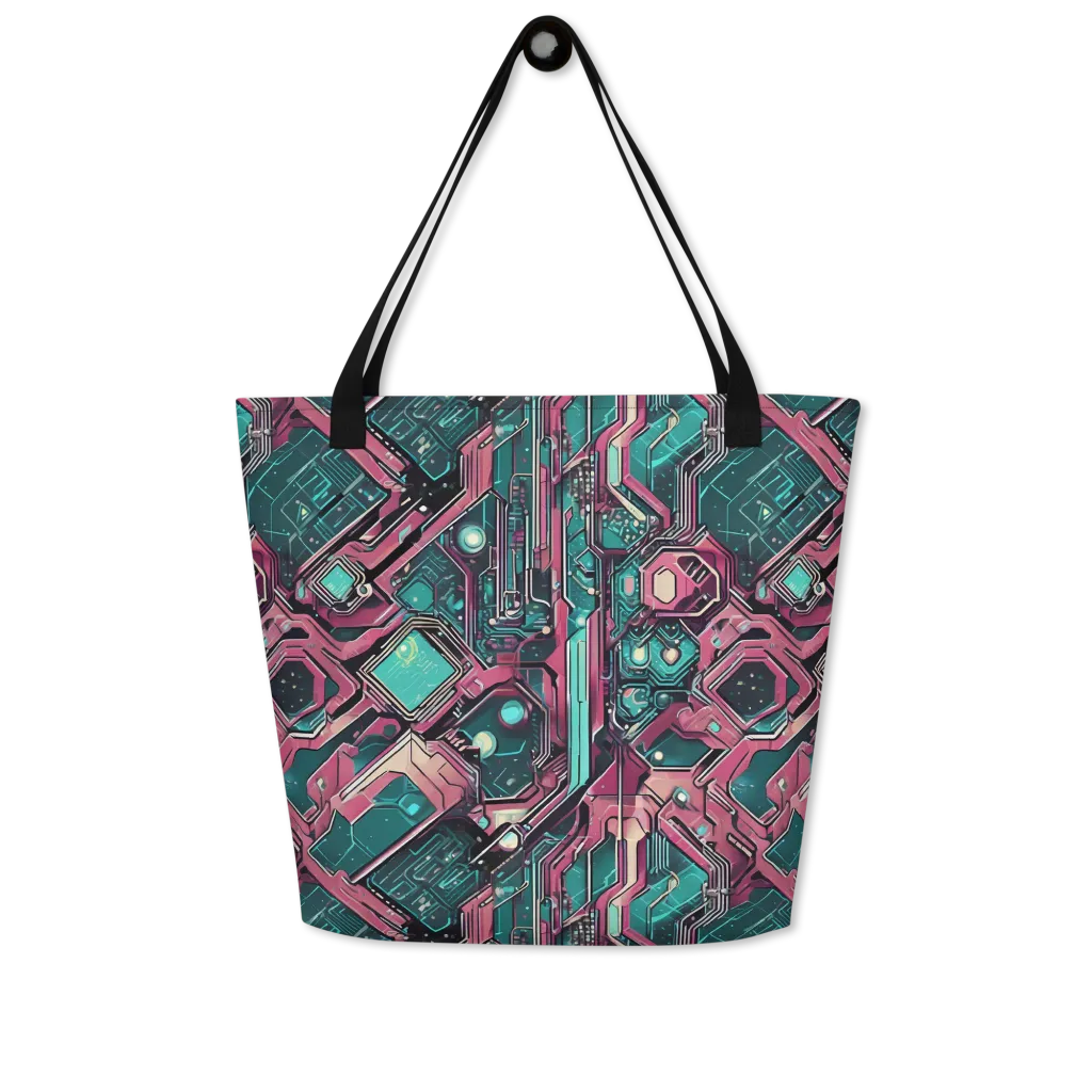 Magenta Mainframe on Large Tote Bag W/ Pocket — Front