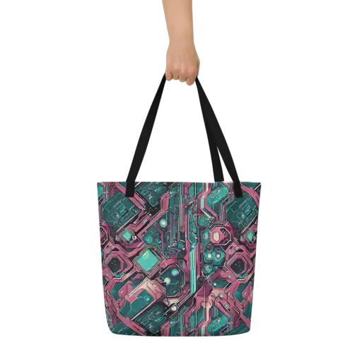 Magenta Mainframe on a Large Tote Bag W/ Pocket