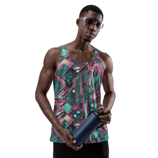 Magenta Mainframe on a Men's Tank Top
