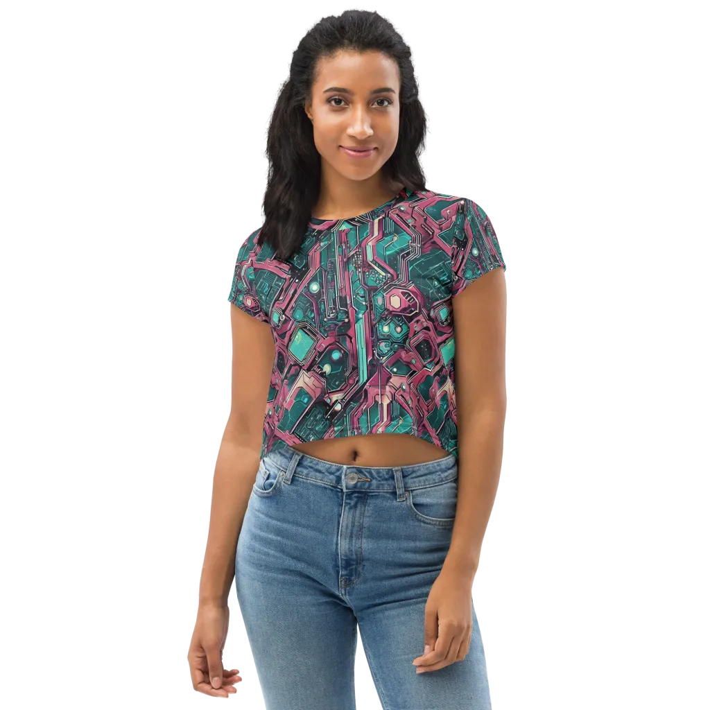 Magenta Mainframe on Crop Tee — Front