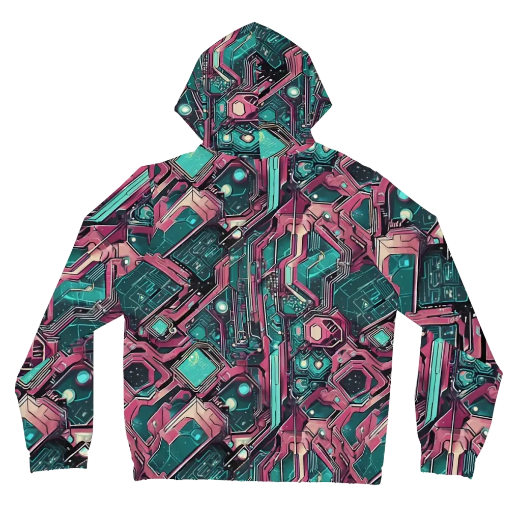 Magenta Mainframe on Women's Full-Zip Hoodie — Back