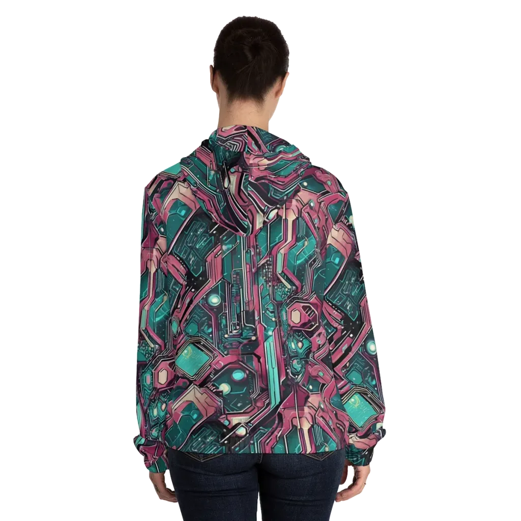 Magenta Mainframe on Women's Full-Zip Hoodie — Back On Person