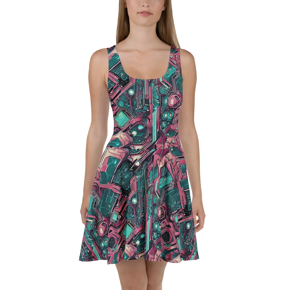 Magenta Mainframe on Skater Dress — Front