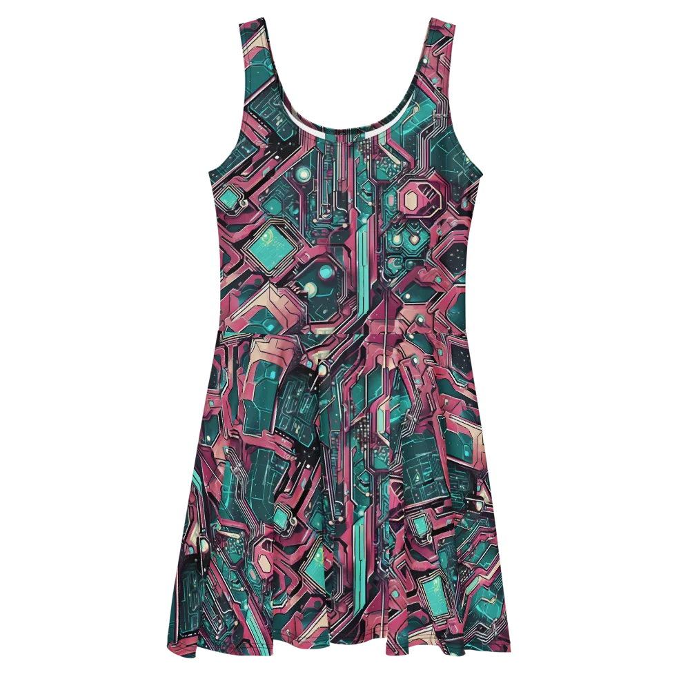 Magenta Mainframe on Skater Dress — Front