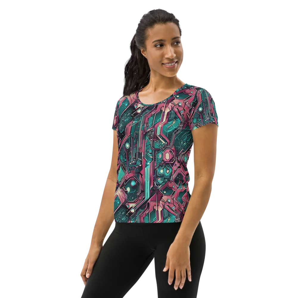 Magenta Mainframe on Women's Athletic T-Shirt — Left