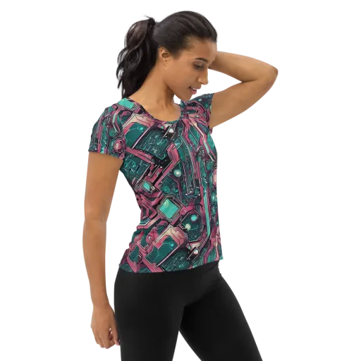 Magenta Mainframe on a Women's Athletic T-Shirt