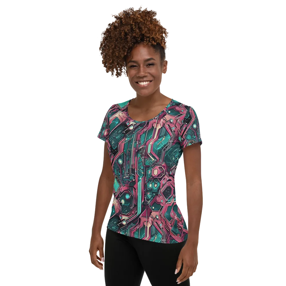 Magenta Mainframe on Women's Athletic T-Shirt — Left