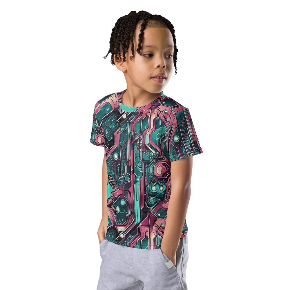 Magenta Mainframe on Kids Crew Neck T-Shirt — Left Front
