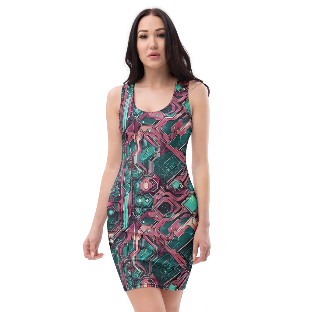 Magenta Mainframe on Bodycon Dress — Front