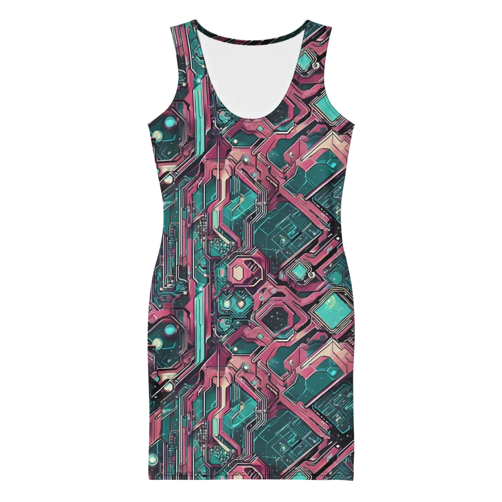 Magenta Mainframe on Bodycon Dress — Front