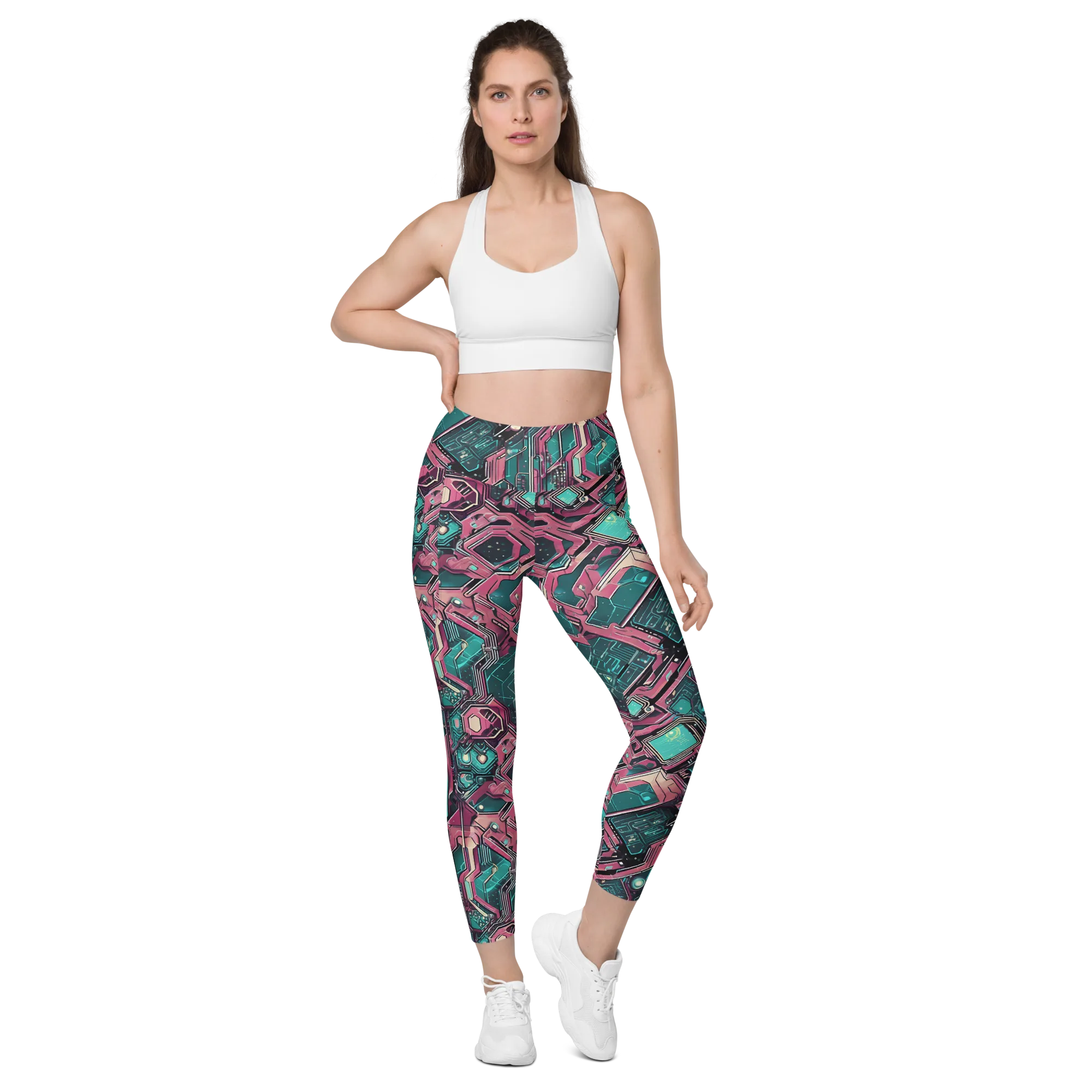 Magenta Mainframe on Leggings with Pockets — Front