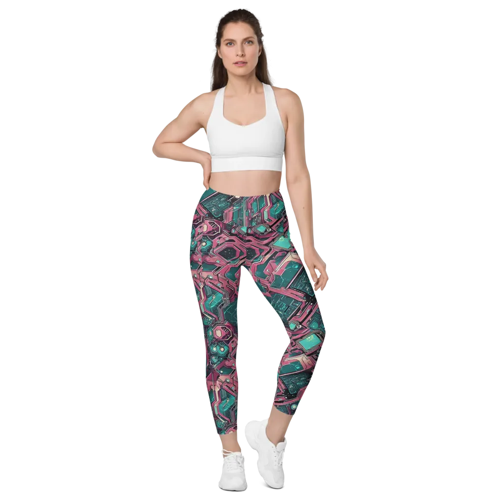 Magenta Mainframe on Leggings with Pockets — Front