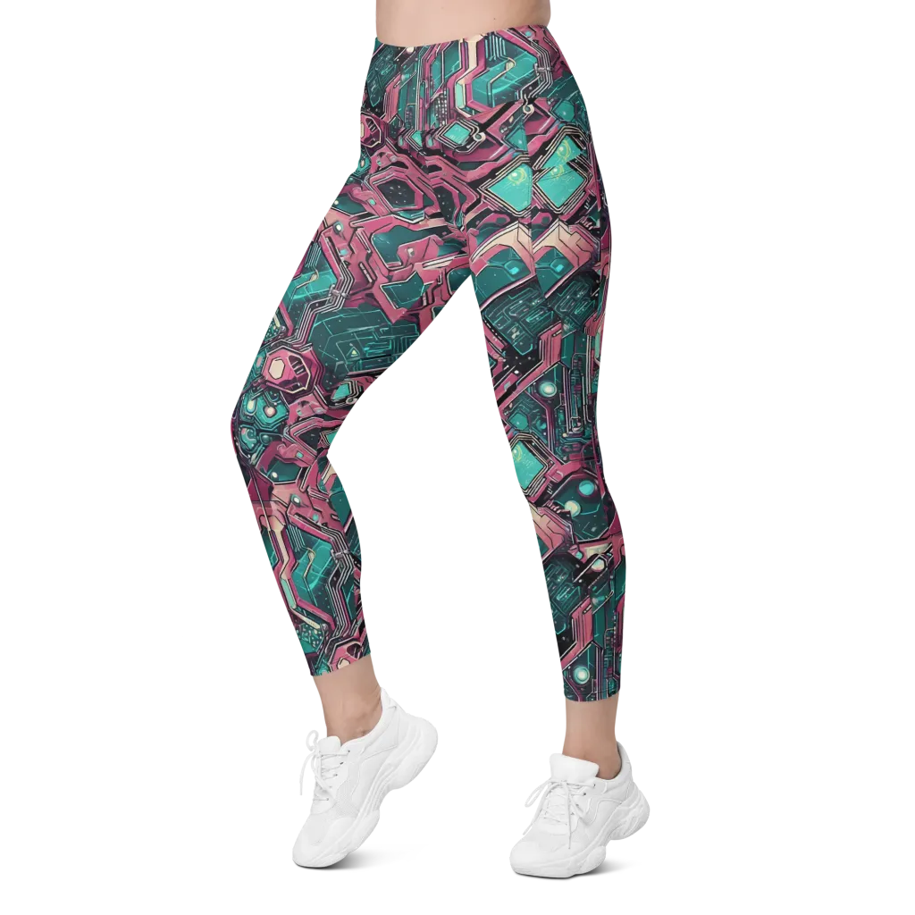 Magenta Mainframe on Leggings with Pockets — Left Front