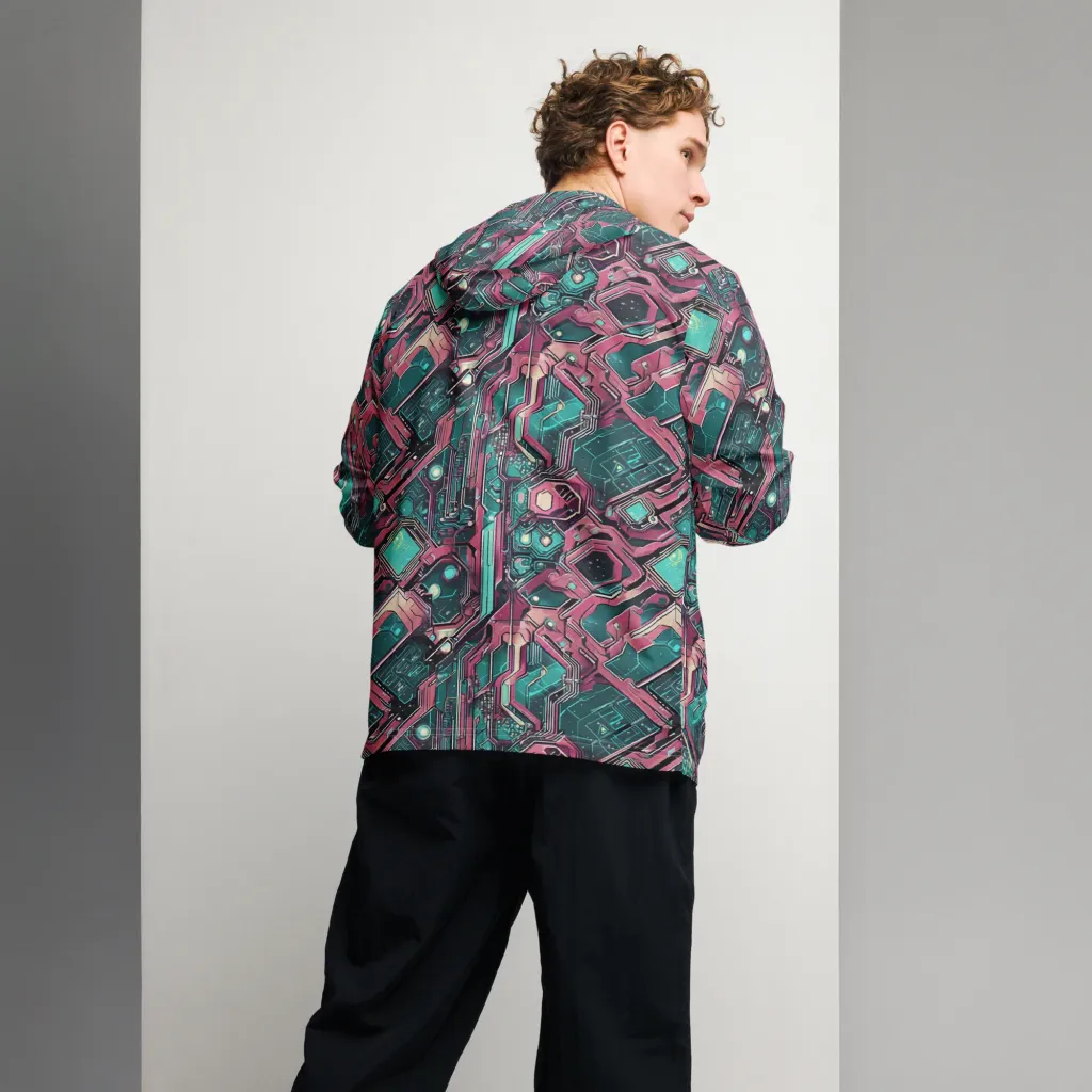 Magenta Mainframe on Men's Windbreaker — Back