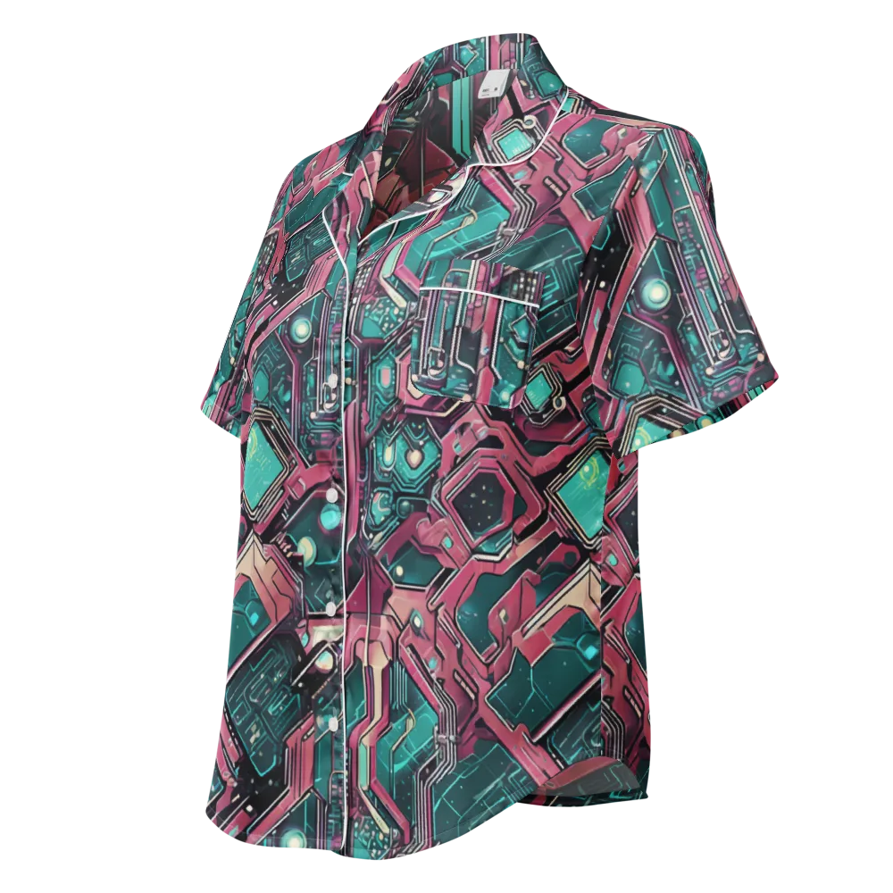 Magenta Mainframe on Women's Short Sleeve Pajama Top — Left Front