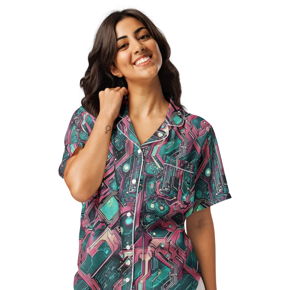 Magenta Mainframe on Women's Short Sleeve Pajama Top — Front