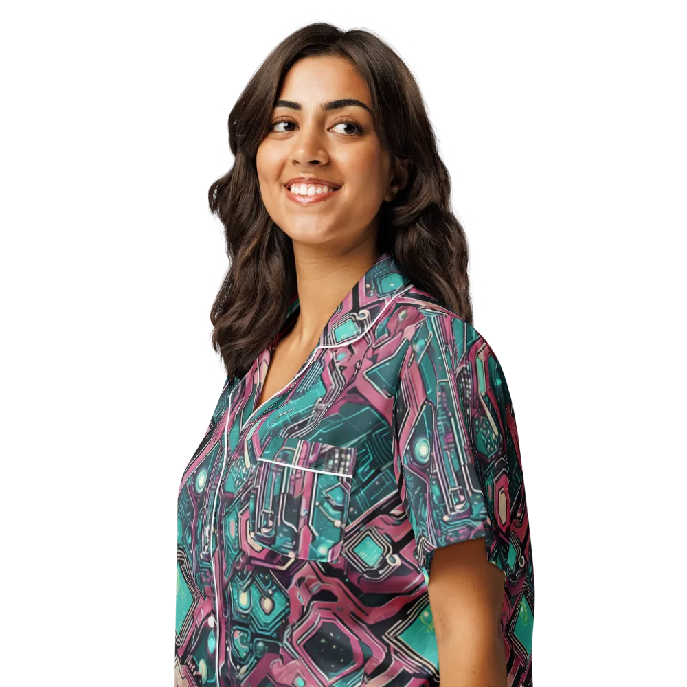Magenta Mainframe on Women's Short Sleeve Pajama Top — Left Front