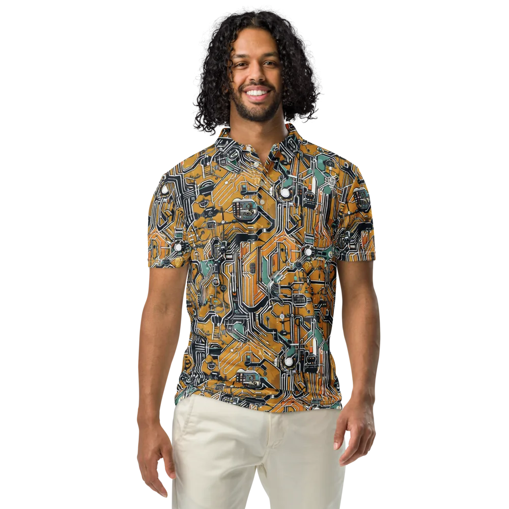Copper Circuitry on Men's Slim Fit Polo Shirt — Front