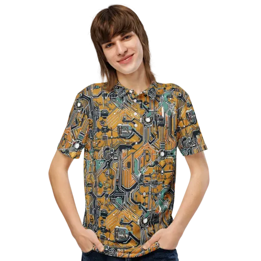 Copper Circuitry on a Men's Slim Fit Polo Shirt