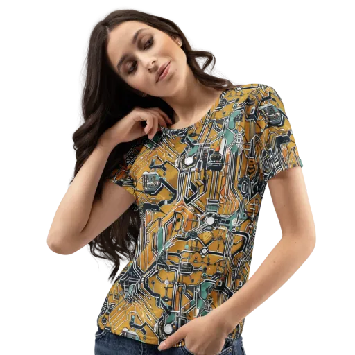 Copper Circuitry on a Women's Crew Neck T-Shirt