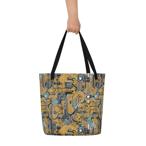 Copper Circuitry on a Large Tote Bag W/ Pocket