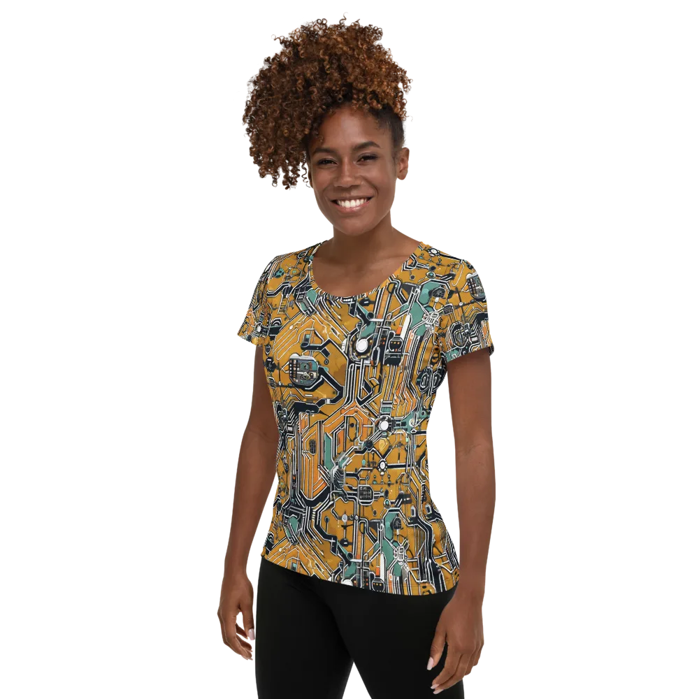 Copper Circuitry on Women's Athletic T-Shirt — Left