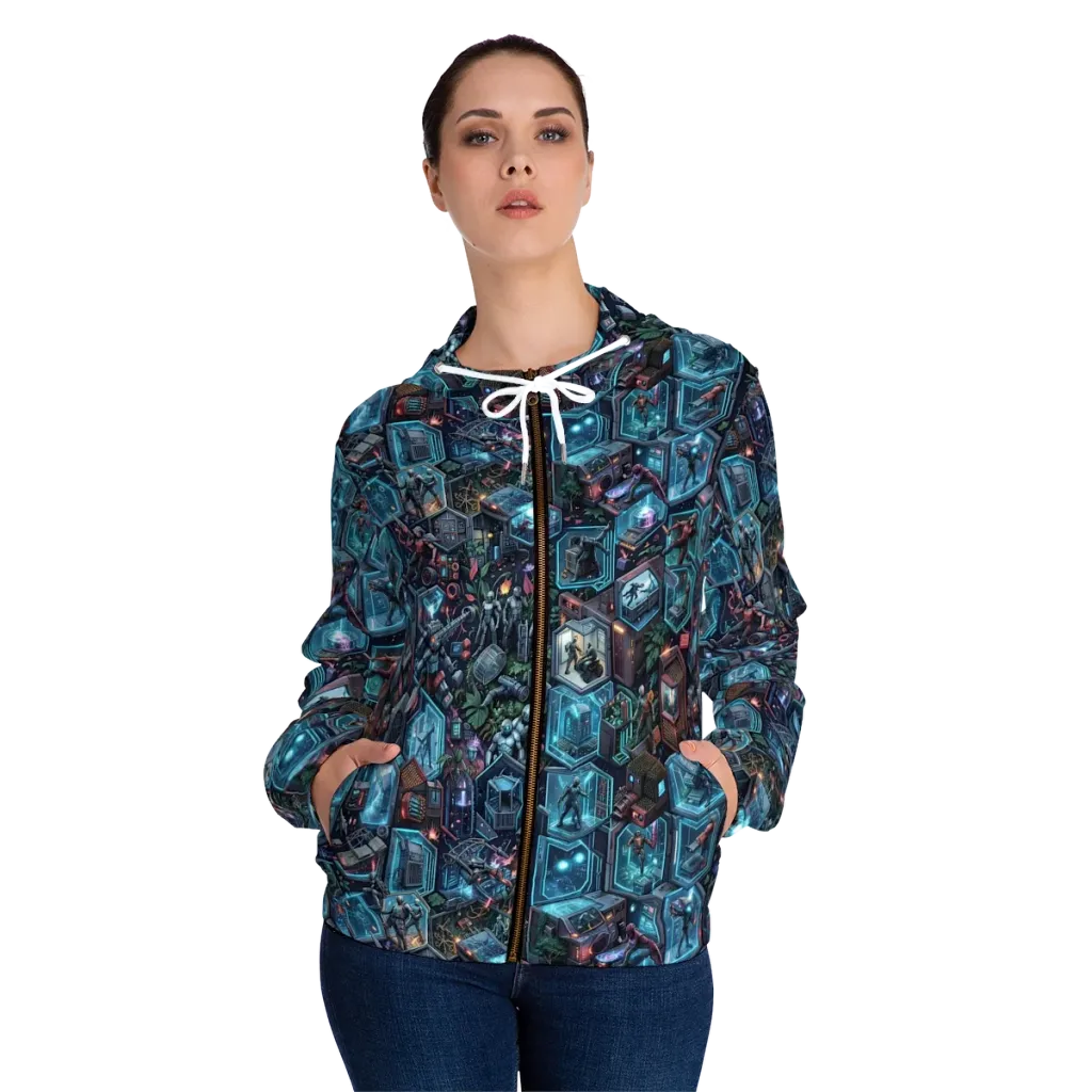 Circuitarium on Women's Full-Zip Hoodie — Front On Person