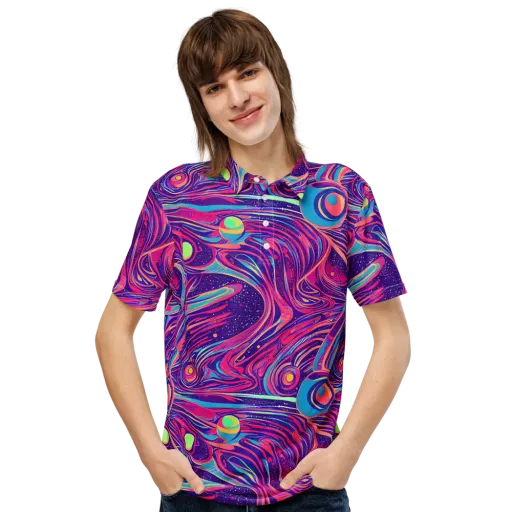Nebula Noodles on a Men's Slim Fit Polo Shirt