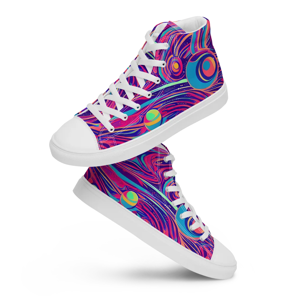Nebula Noodles on Men's High Top Canvas Shoes — Front