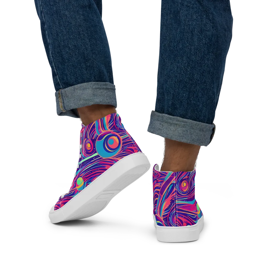 Nebula Noodles on Men's High Top Canvas Shoes — Back