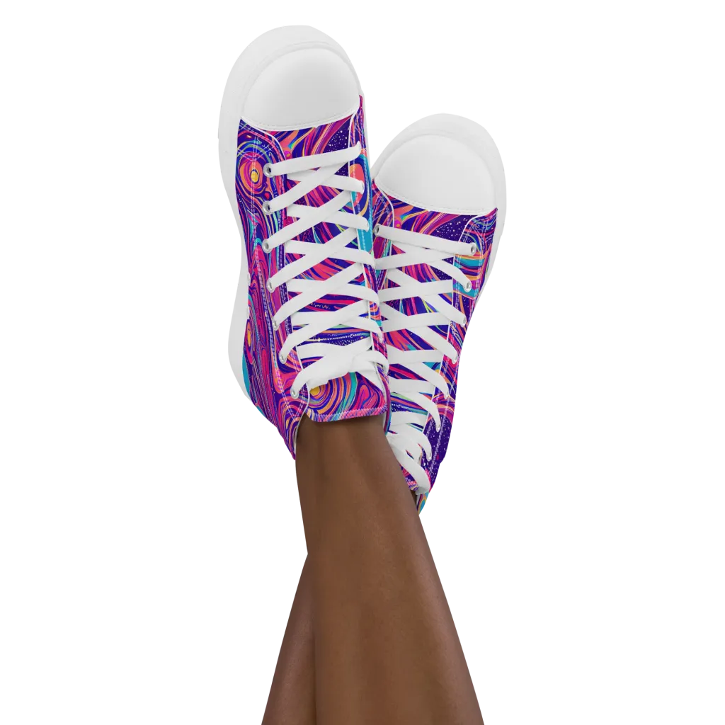 Nebula Noodles on Women's High Top Canvas Shoes — Front