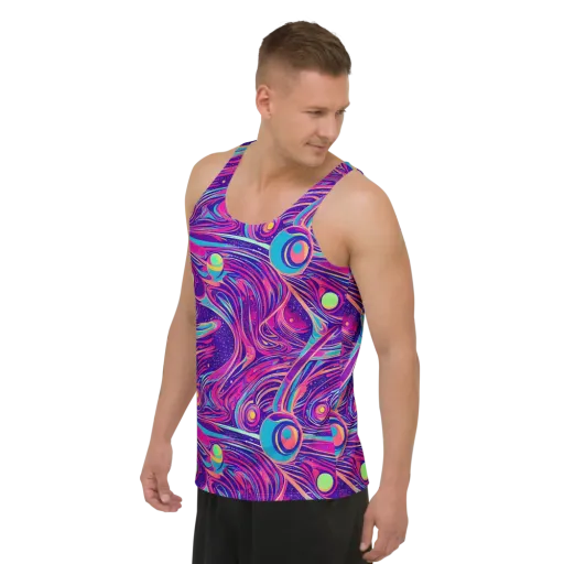 Nebula Noodles on a Men's Tank Top