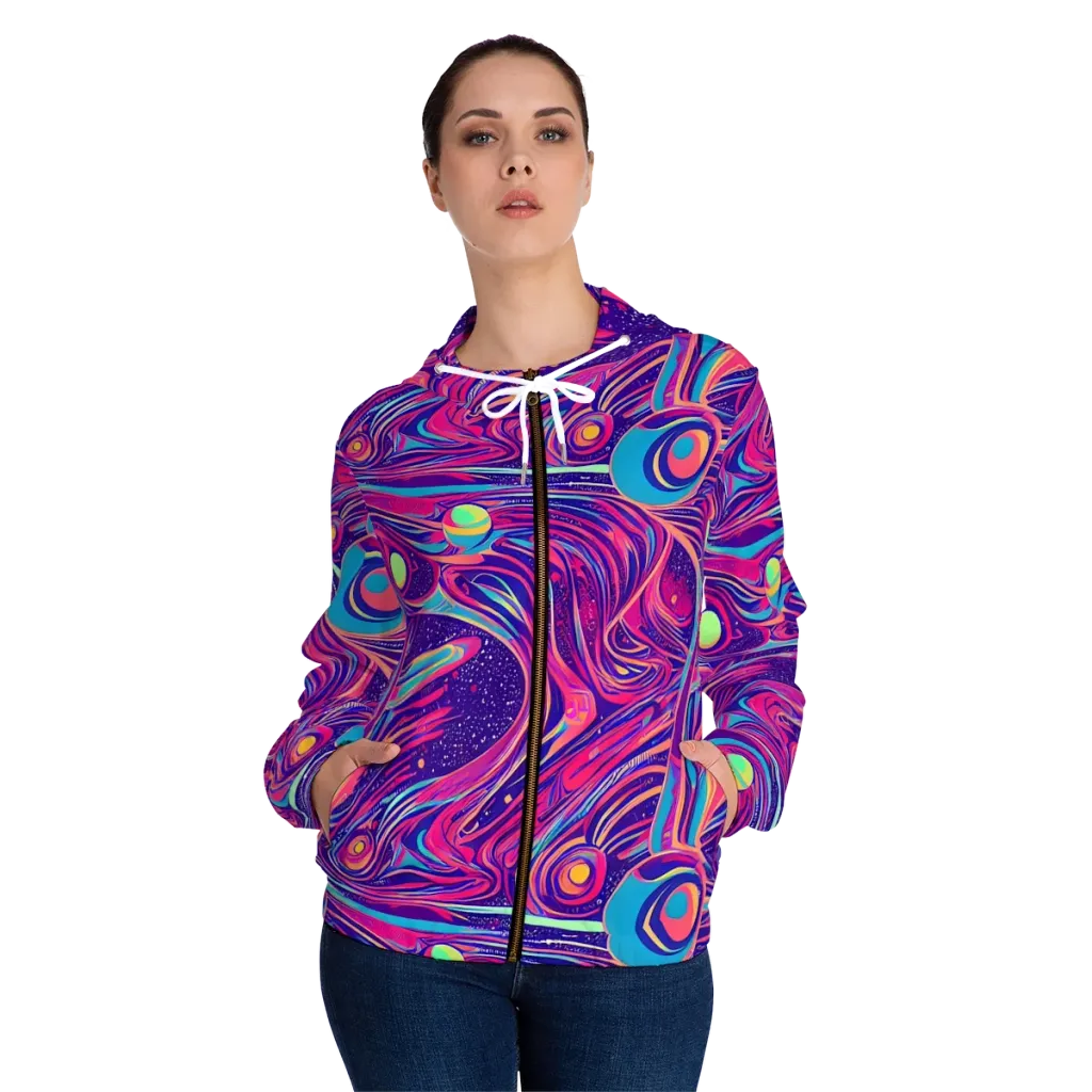 Nebula Noodles on Women's Full-Zip Hoodie — Front On Person