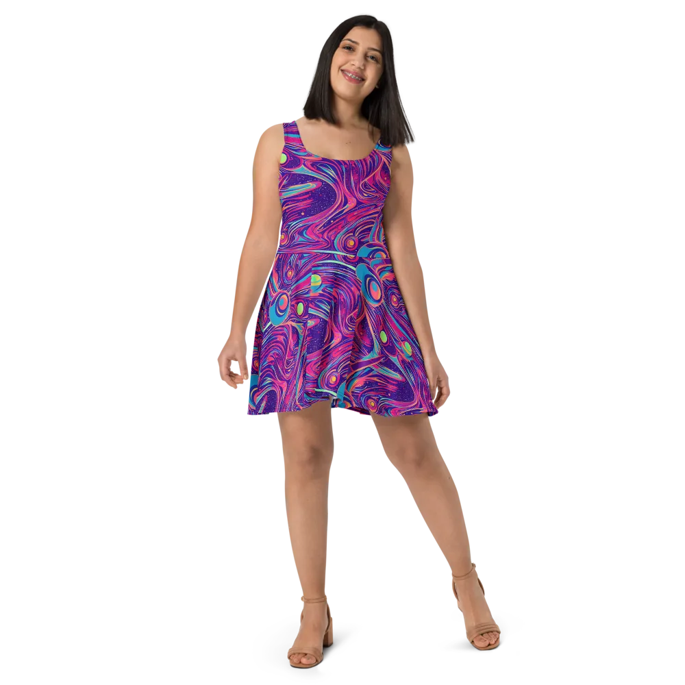 Nebula Noodles on Skater Dress — Front