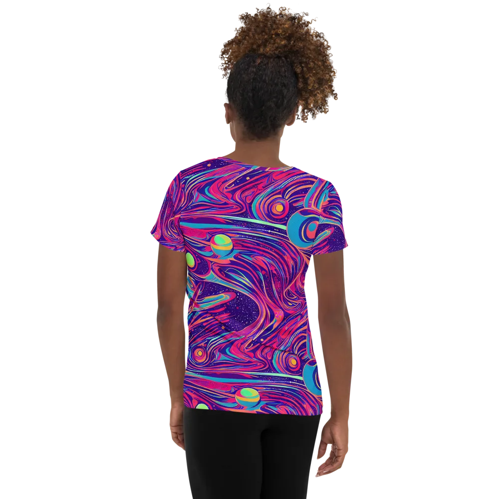 Nebula Noodles on Women's Athletic T-Shirt — Back