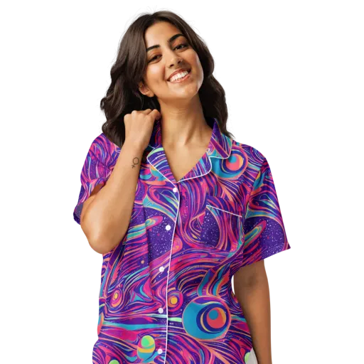 Nebula Noodles on a Women's Short Sleeve Pajama Top