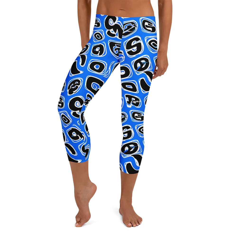 Blue Note Block on Capri Leggings — Front