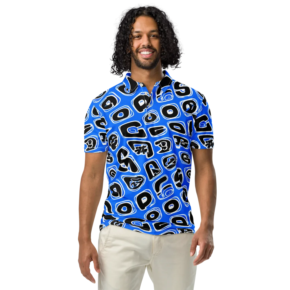 Blue Note Block on Men's Slim Fit Polo Shirt — Front