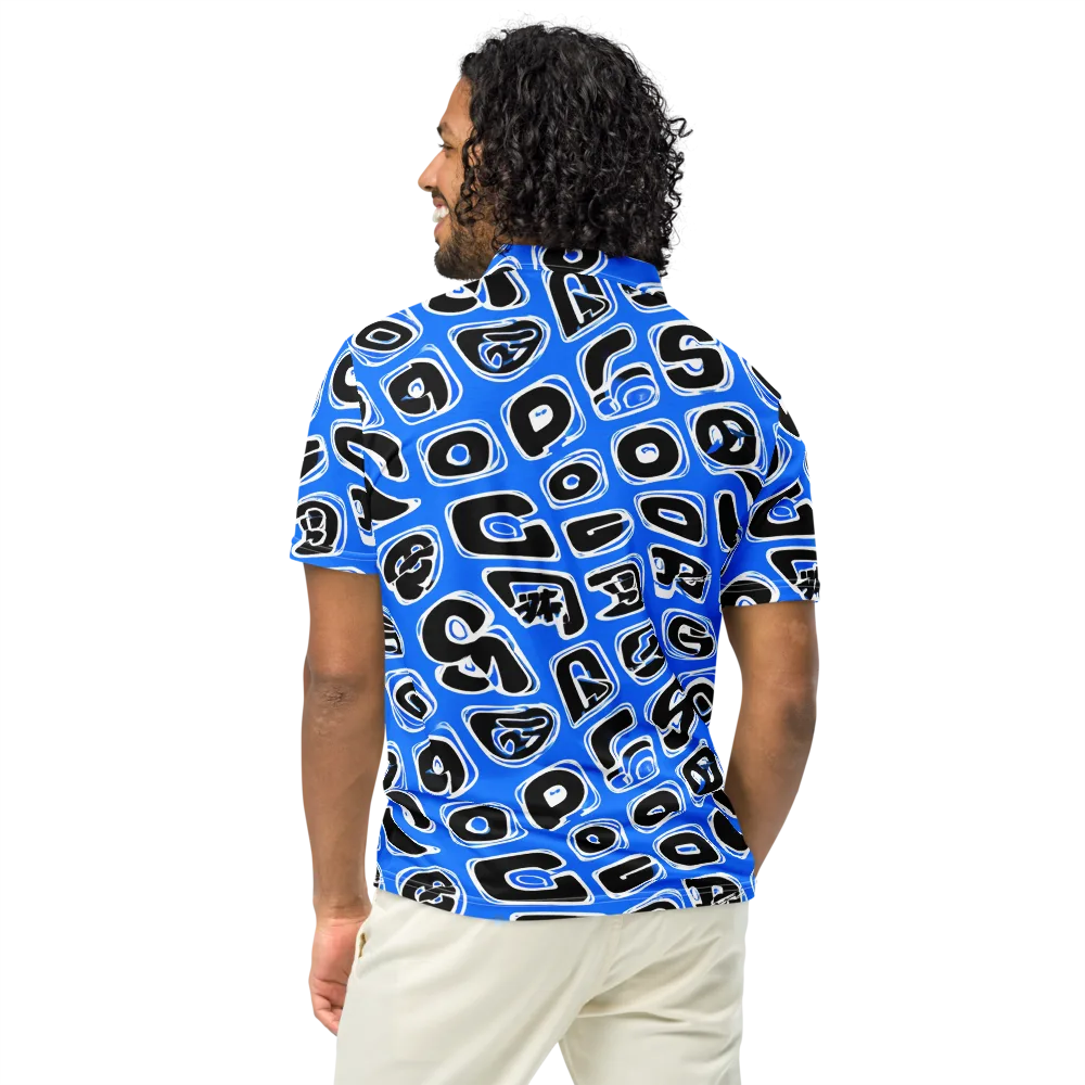 Blue Note Block on Men's Slim Fit Polo Shirt — Back