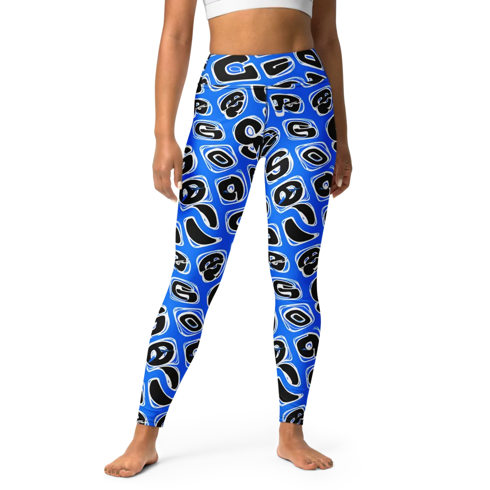 Blue Note Block on Yoga Leggings — Front