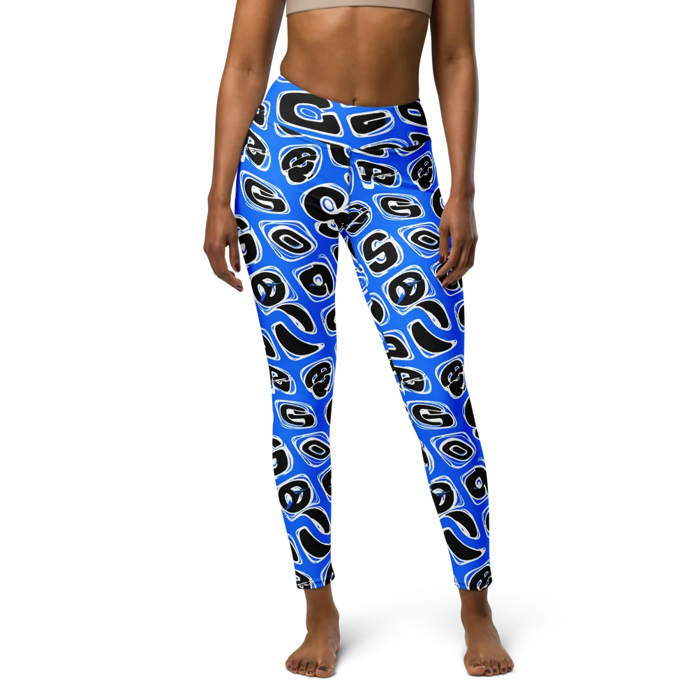 Blue Note Block on Yoga Leggings — Front