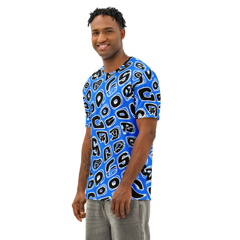 Blue Note Block on Men's Cotton Crew Neck T-Shirt — Left Front