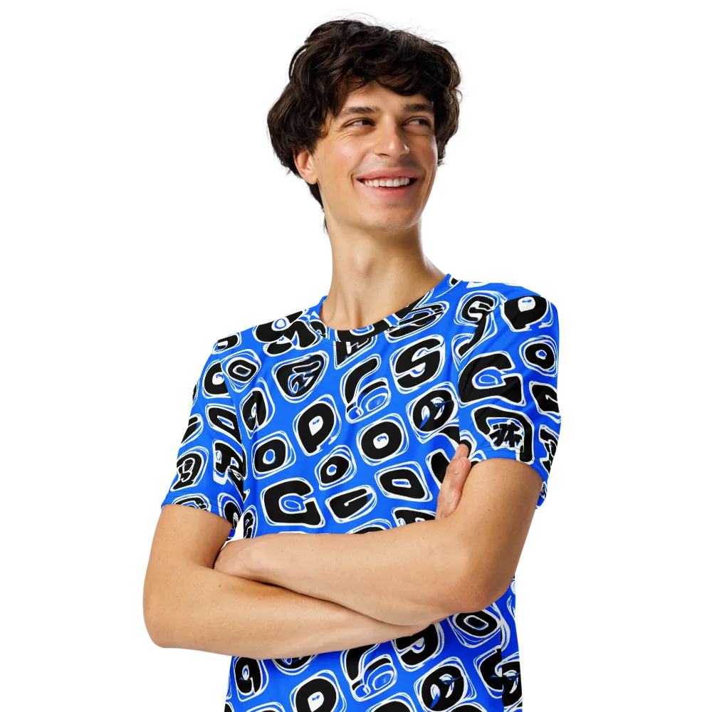Blue Note Block on Men's Crew Neck T-Shirt — Left Front