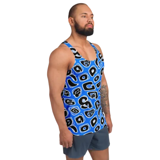 Blue Note Block on a Men's Tank Top