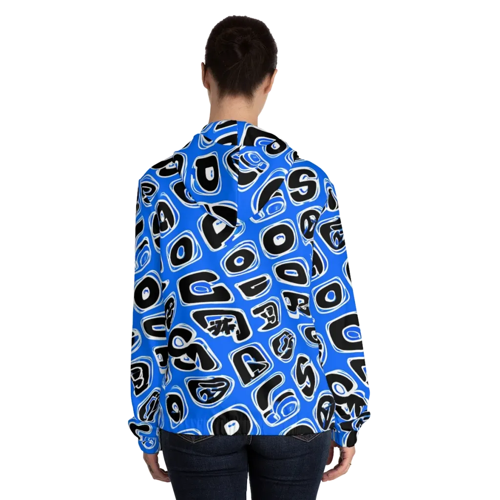 Blue Note Block on Women's Full-Zip Hoodie — Back On Person