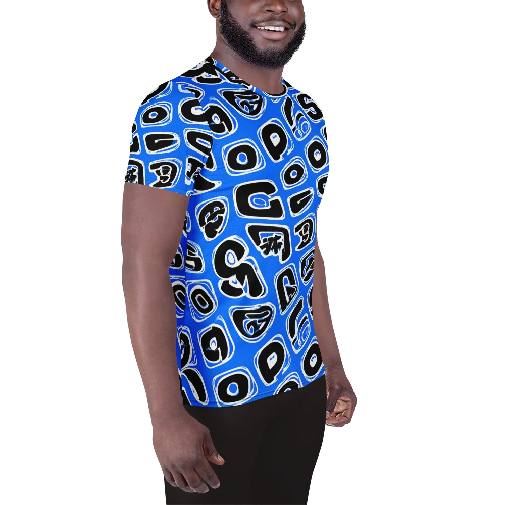 Blue Note Block on Men's Athletic T-Shirt — Right
