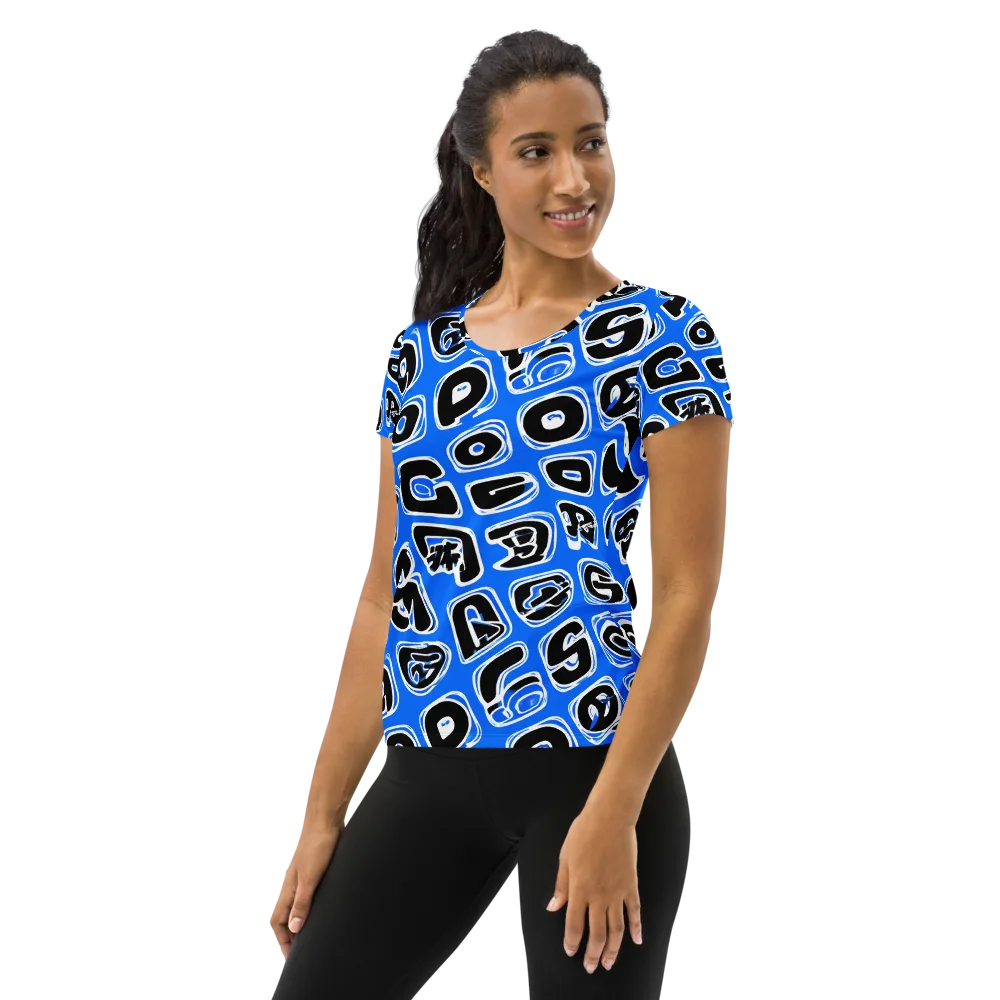 Blue Note Block on Women's Athletic T-Shirt — Left