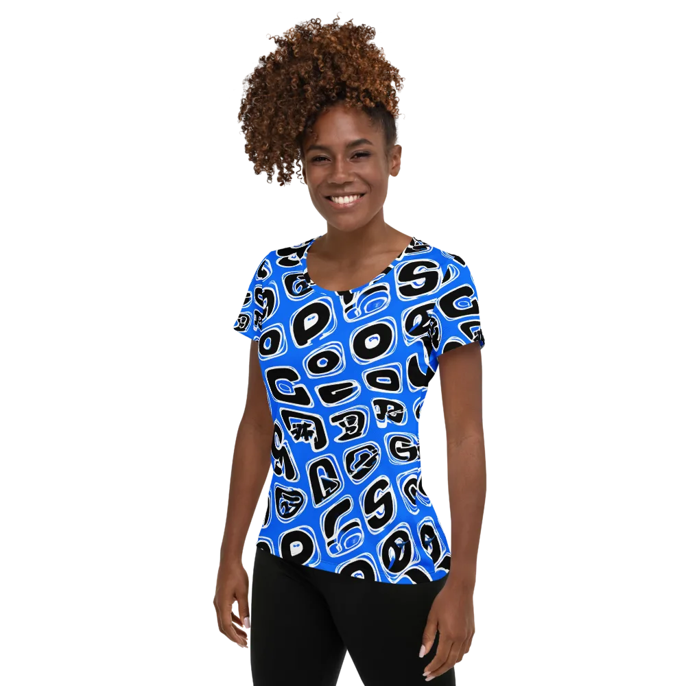 Blue Note Block on Women's Athletic T-Shirt — Left