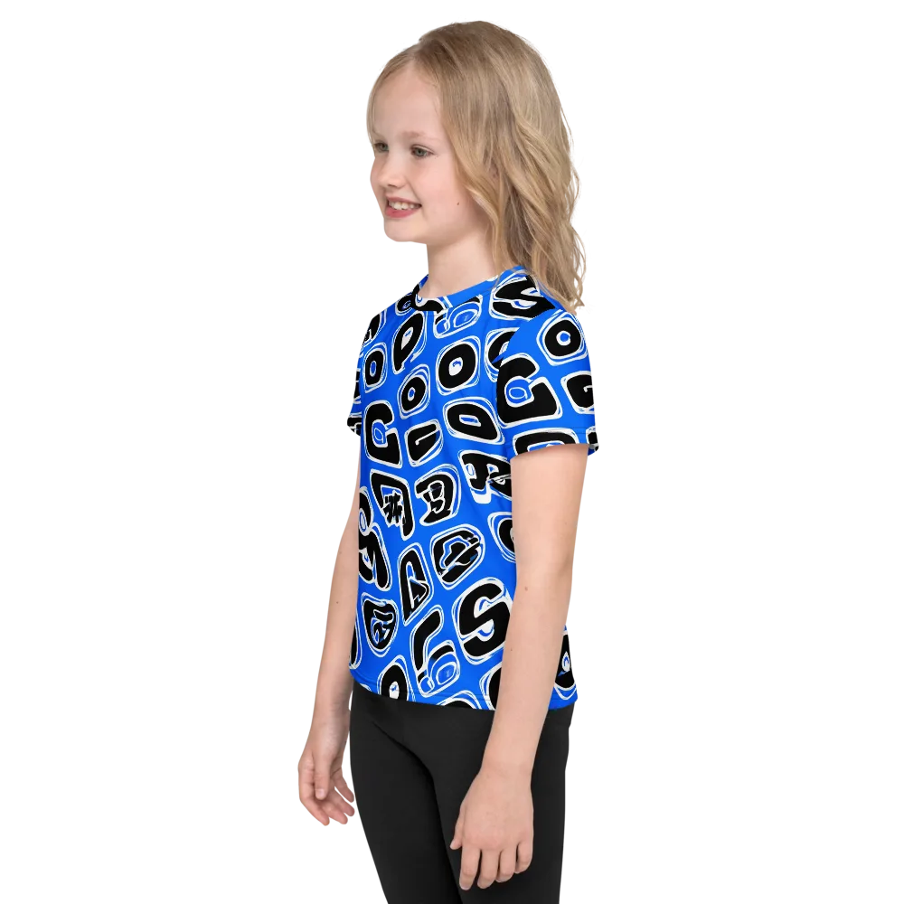 Blue Note Block on Kids Crew Neck T-Shirt — Left