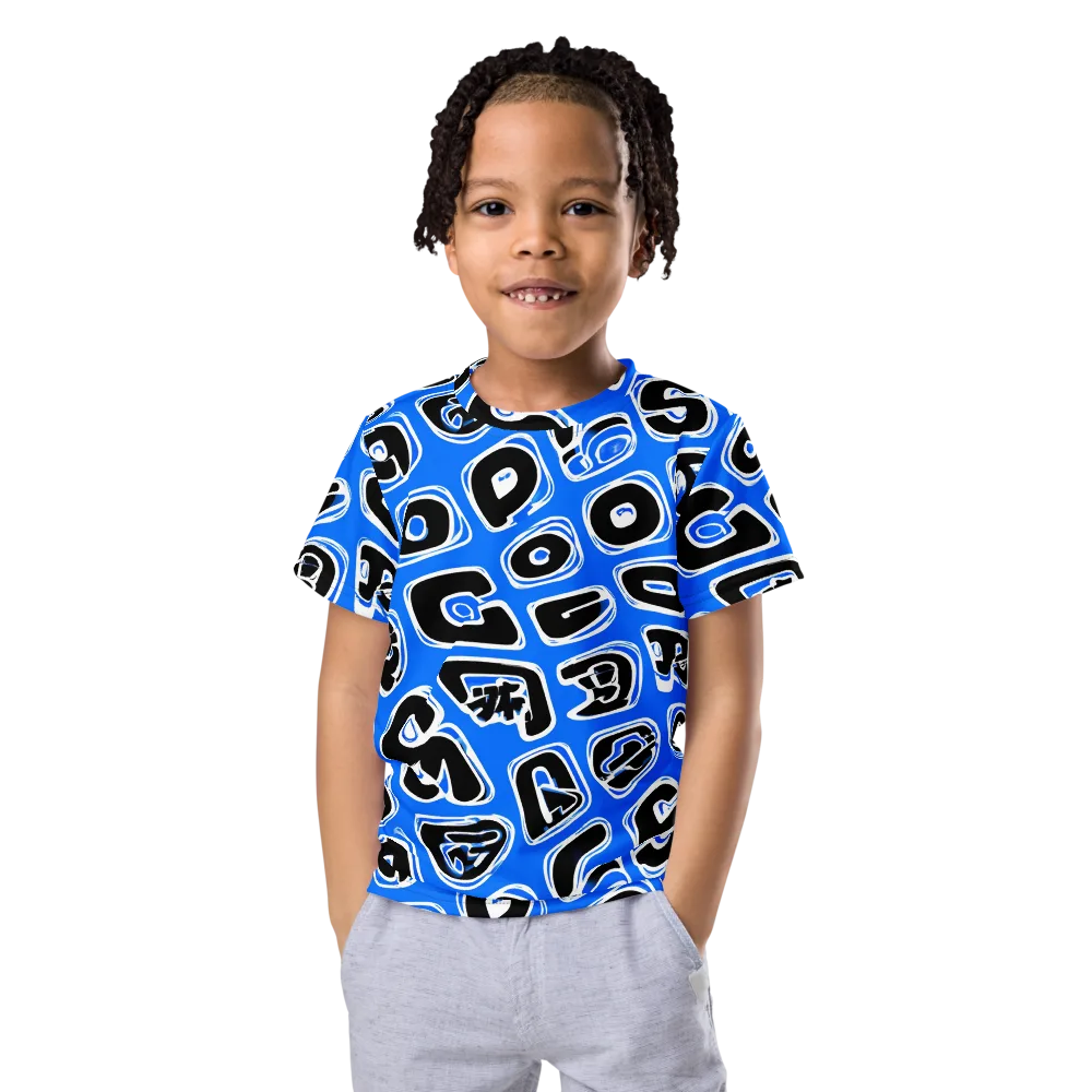 Blue Note Block on Kids Crew Neck T-Shirt — Front